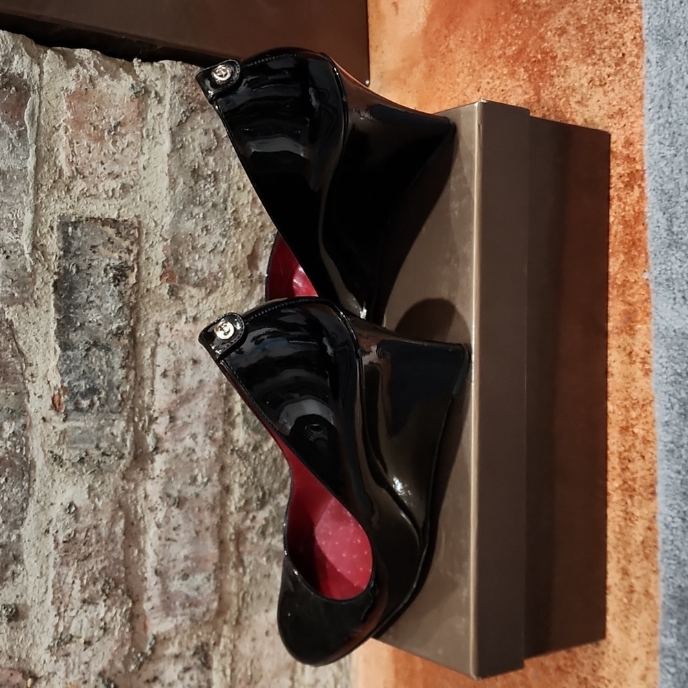 Gucci Black Patent Leather Wedge Heel